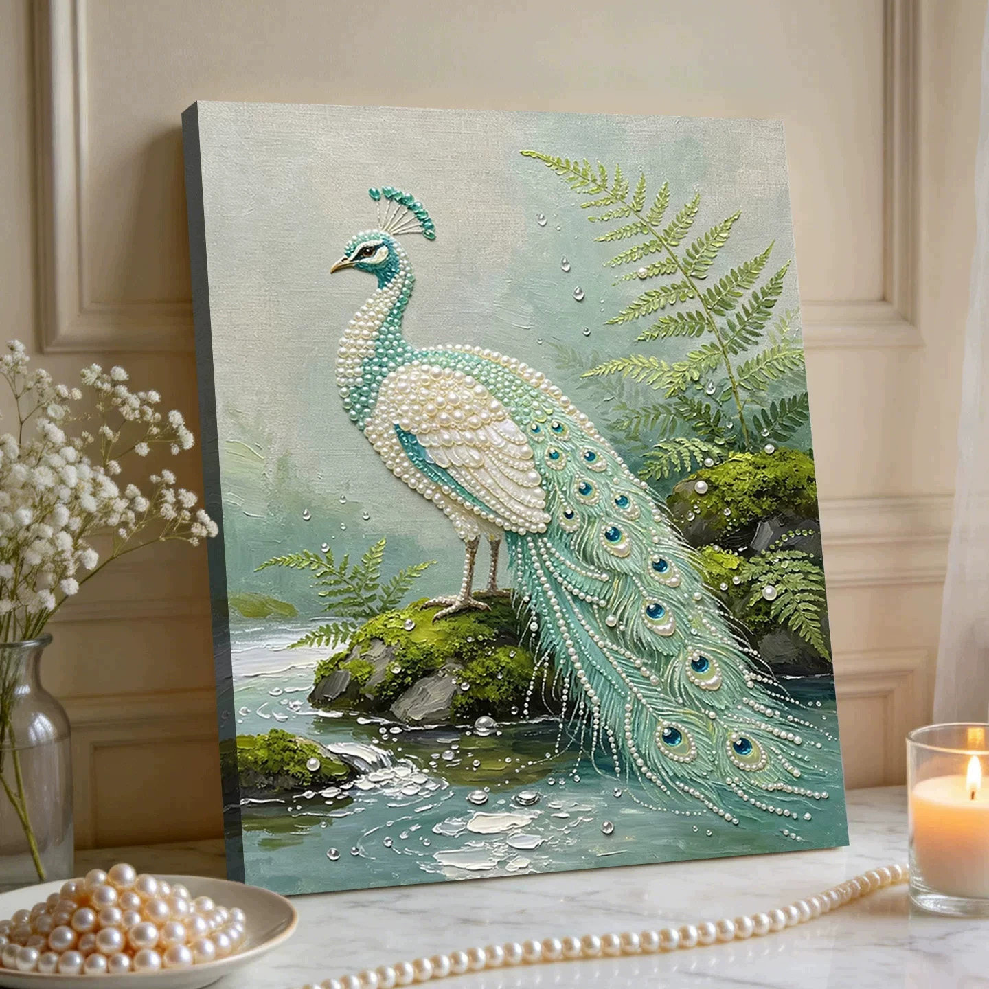 翠山水孔雀2026新款DIY珍珠画手工制作立体客厅钻石画高级装饰品