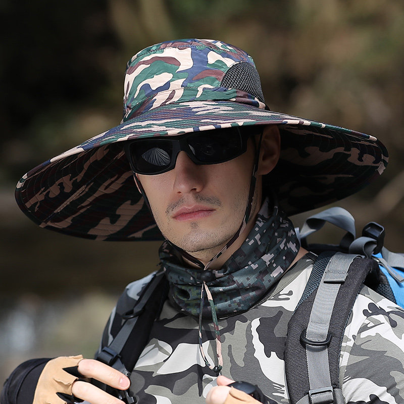 男士户外防晒夏天迷彩登山大帽檐图片