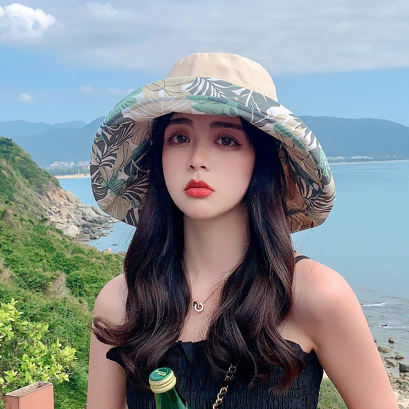 双面可戴渔夫帽防晒帽女夏大帽檐遮脸太阳帽子遮阳帽棉盆帽民族风