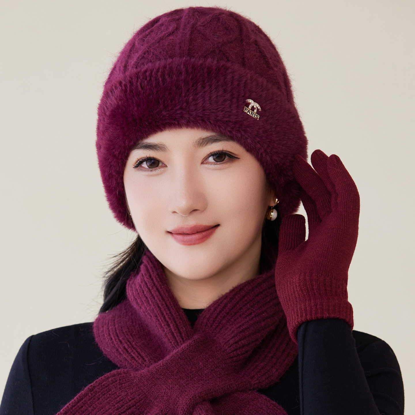 中老年人帽子女奶奶秋冬季兔毛线针织保暖妈妈加绒厚老太太套头帽