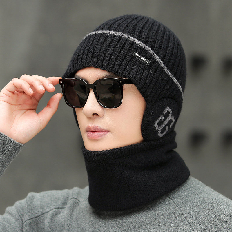 毛线帽冬季男士保暖加厚针织帽加绒防寒包头帽骑车护耳帽青年帽子