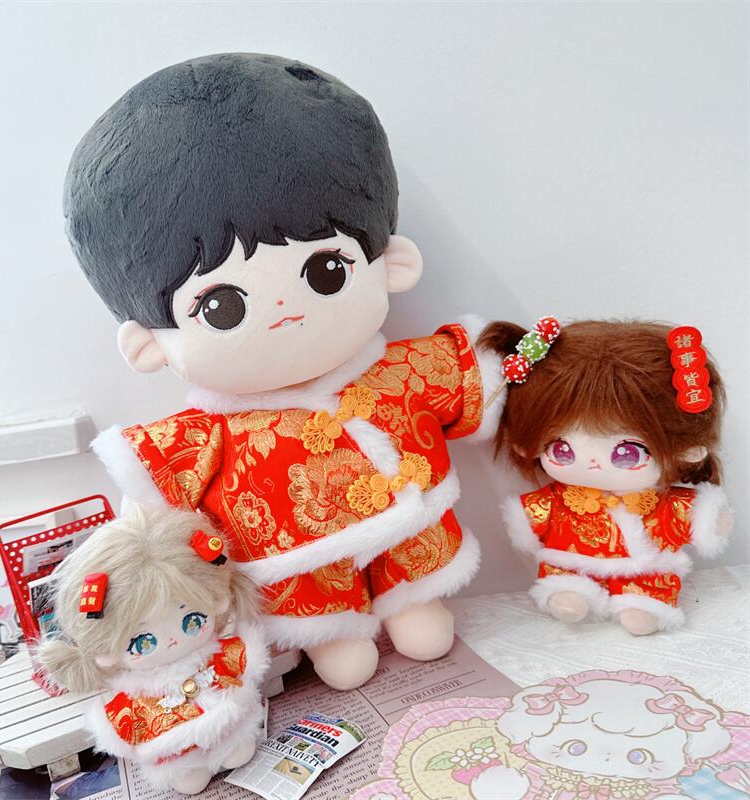 现货10厘米20cm棉花娃娃毛绒玩具40cm娃衣新年唐装衣服裤子换装