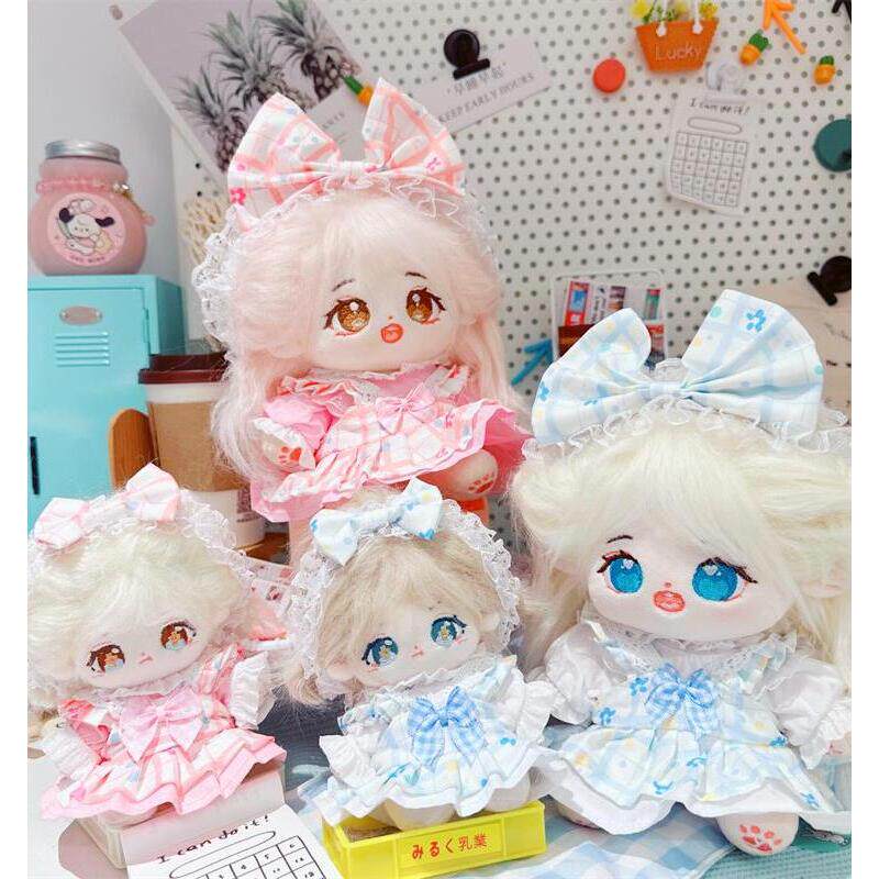 娃衣10cm15cm20cm棉花娃娃海星体正常体青春蓝粉色格子小花背带裙图片