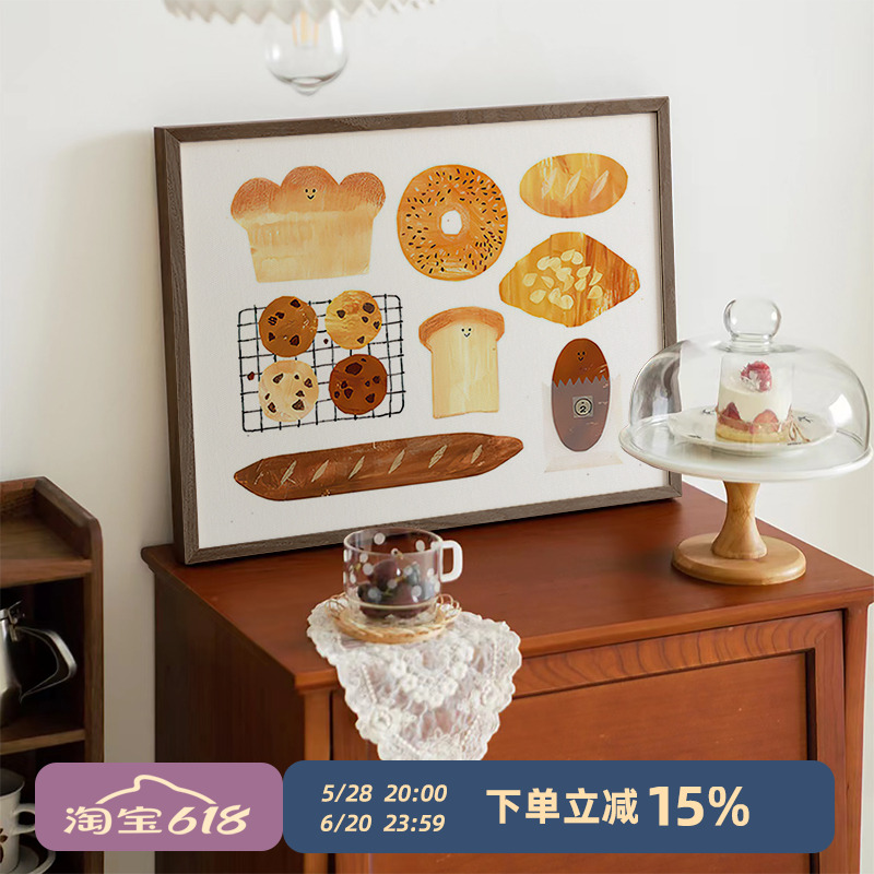 ins面包美食插画北欧餐厅挂画饭厅电表箱装饰画开关遮挡桌面摆画图片