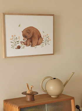 北欧原木风动物插画儿童房卧室挂画电表箱装饰画开关盒遮挡实木框