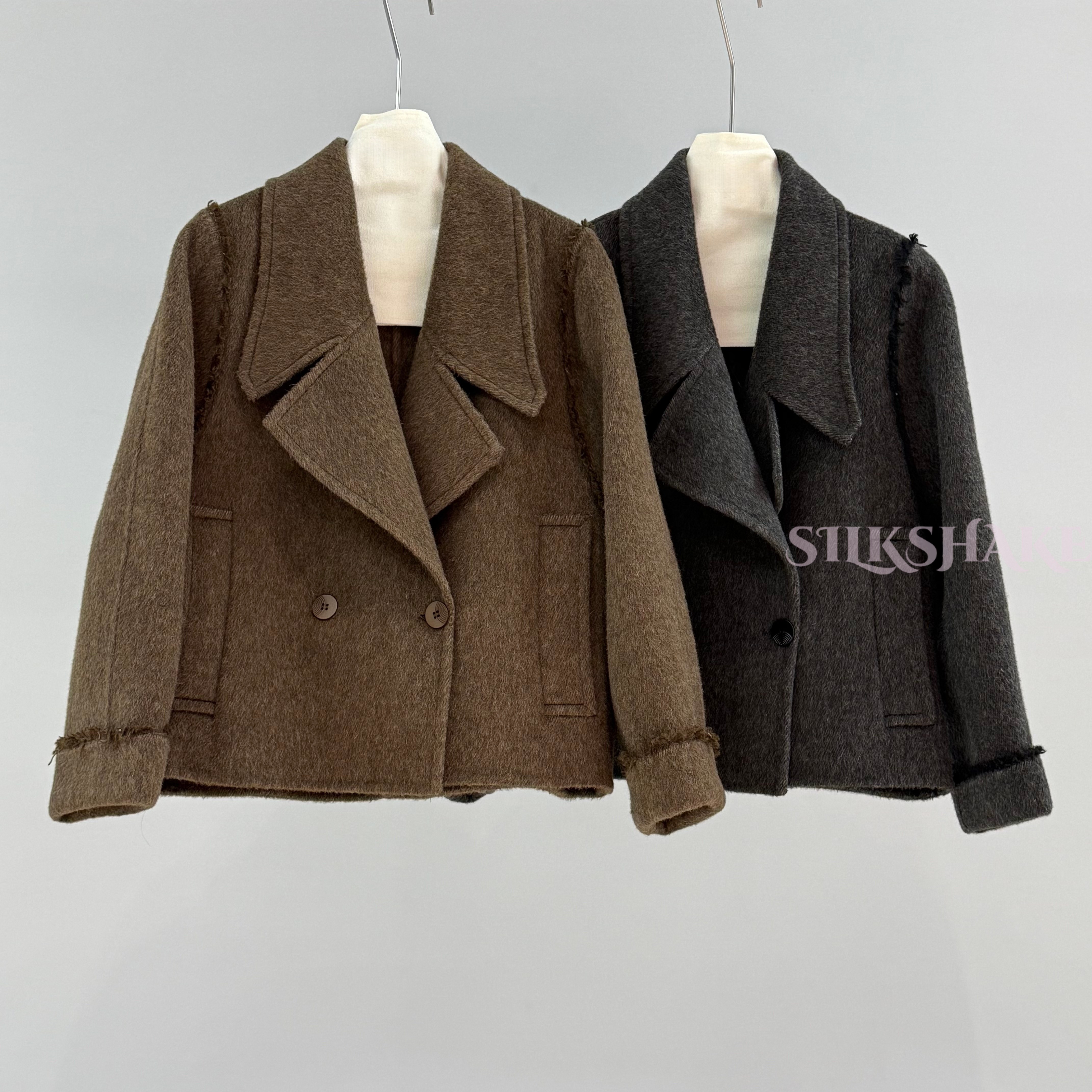 双面呢羊绒大衣小众设计短款宽松