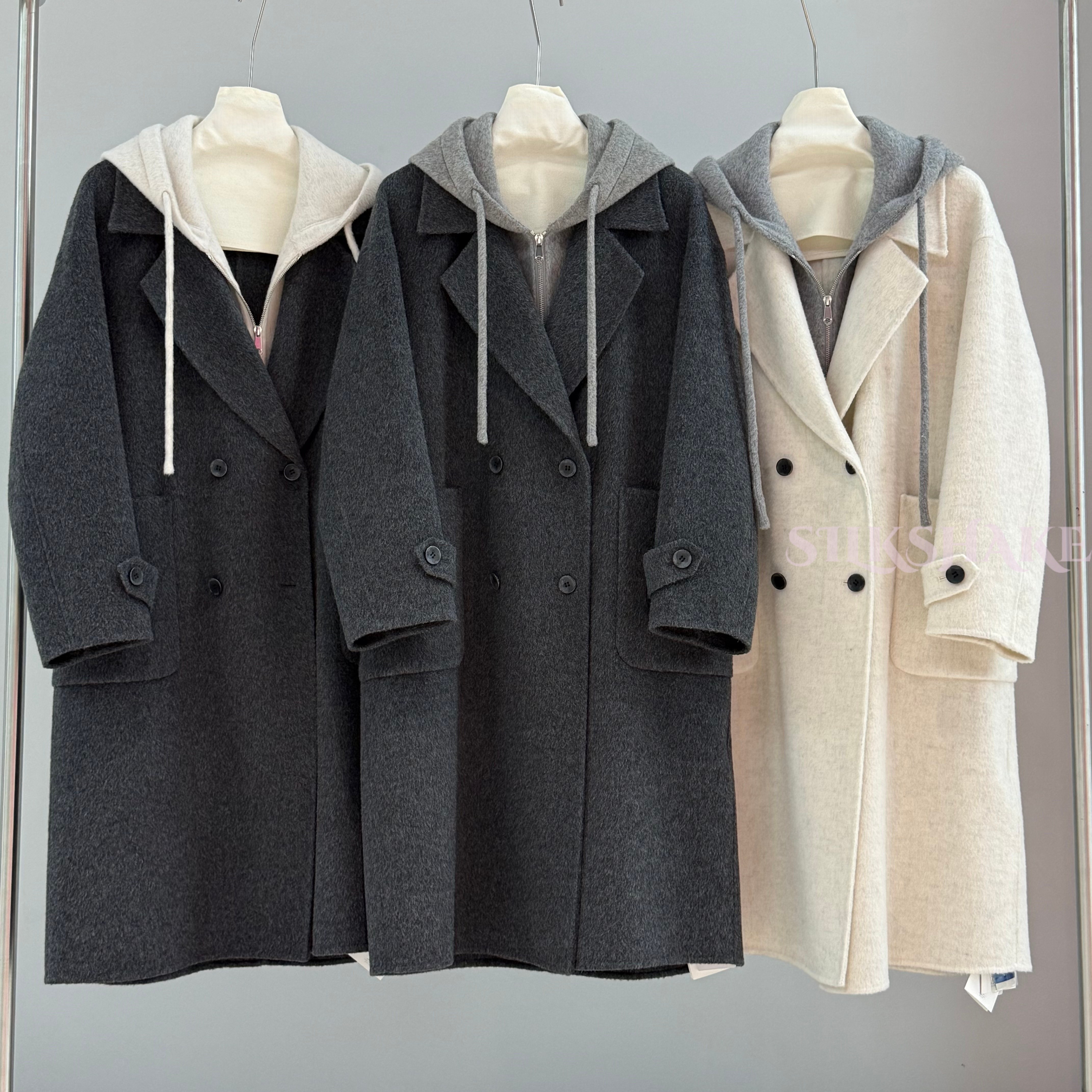 韩系双面呢羊毛大衣中长款