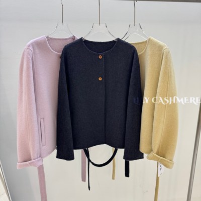 极简风双面羊绒大衣短款圆领