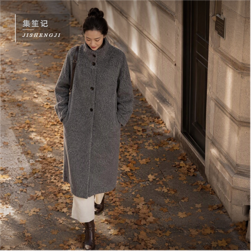 超长款立领羊毛大衣女秋冬通勤