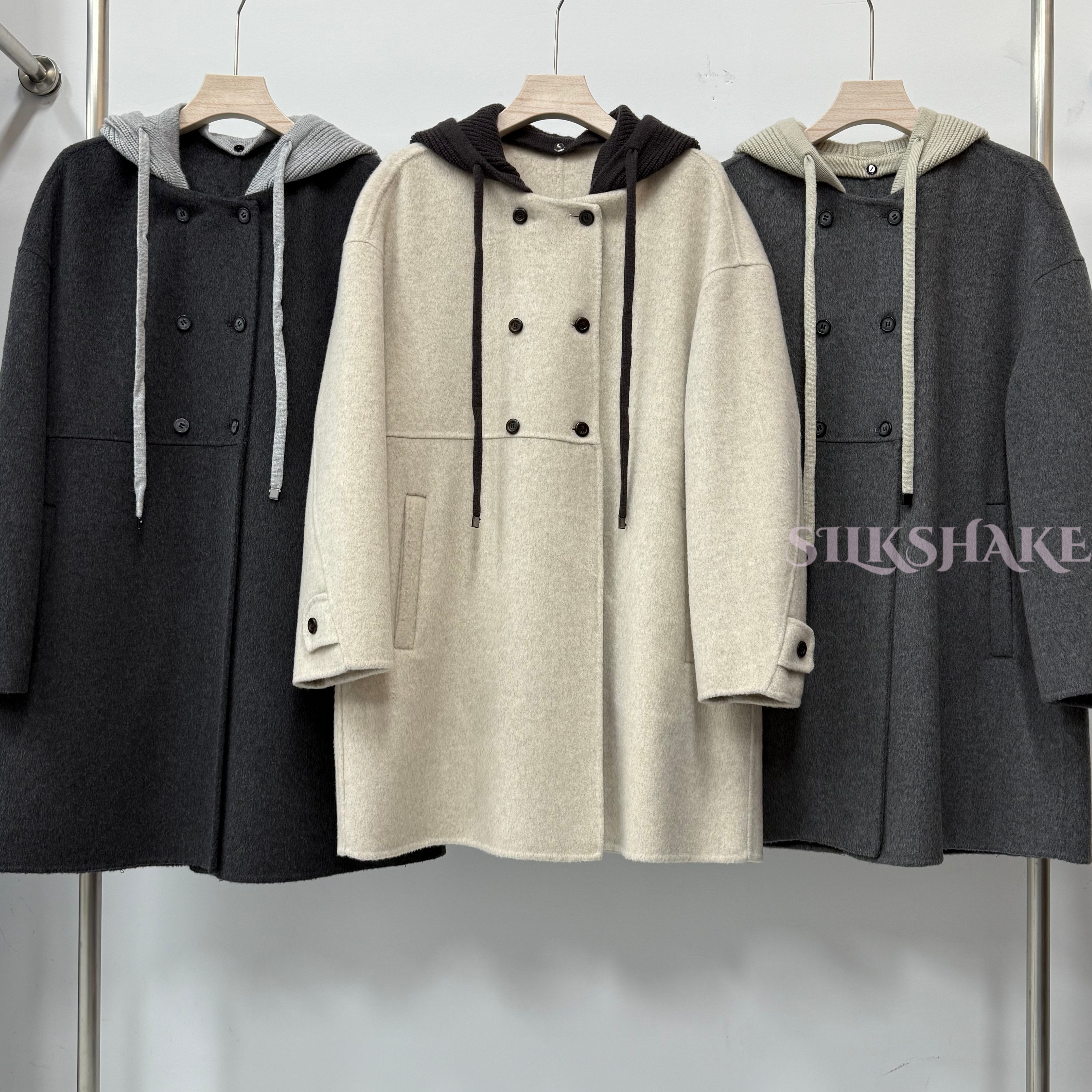 双面羊绒大衣中长款连帽毛呢外套
