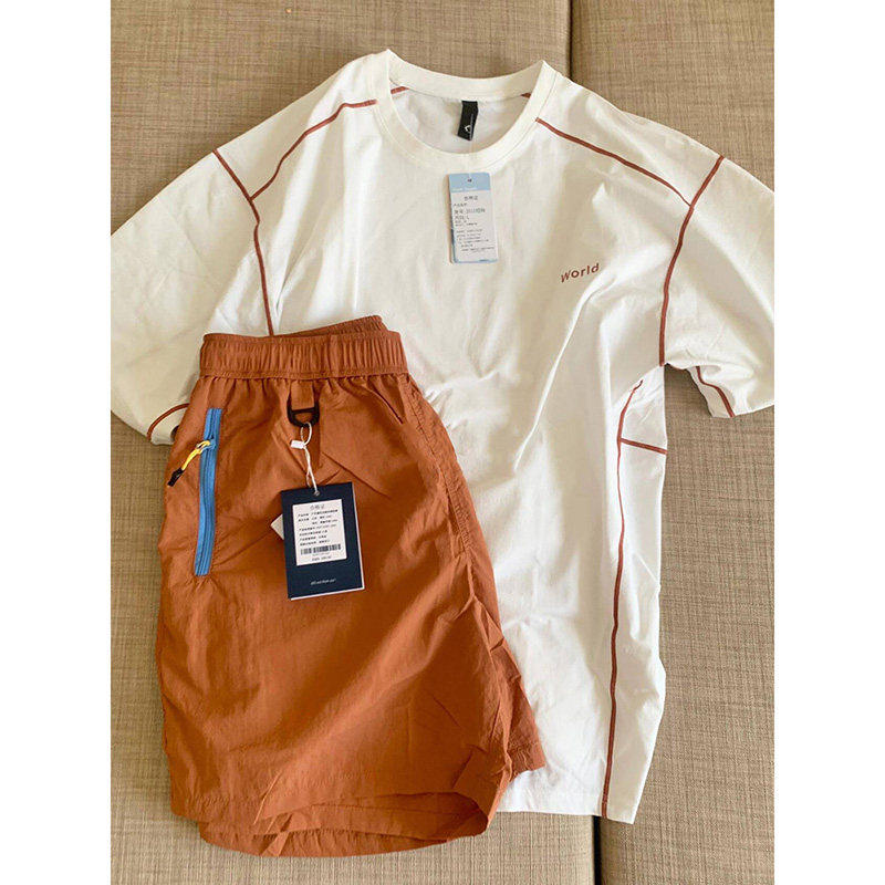 落日橘色冰皮t恤男女夏季运动套装搭配户外骑行服短袖短裤两件套