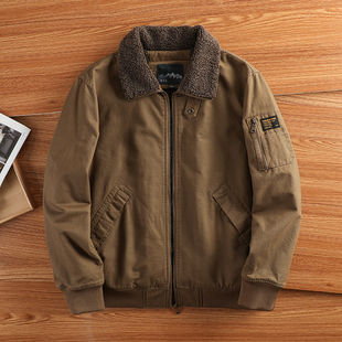 翻领外套 棉服加厚羊羔绒冬季 外贸加绒飞行员夹克男宽松工装 大码