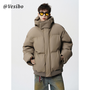 美式 重磅PU皮棉衣男冬潮牌高街加厚连帽棉服cleanfit宽松保暖外套