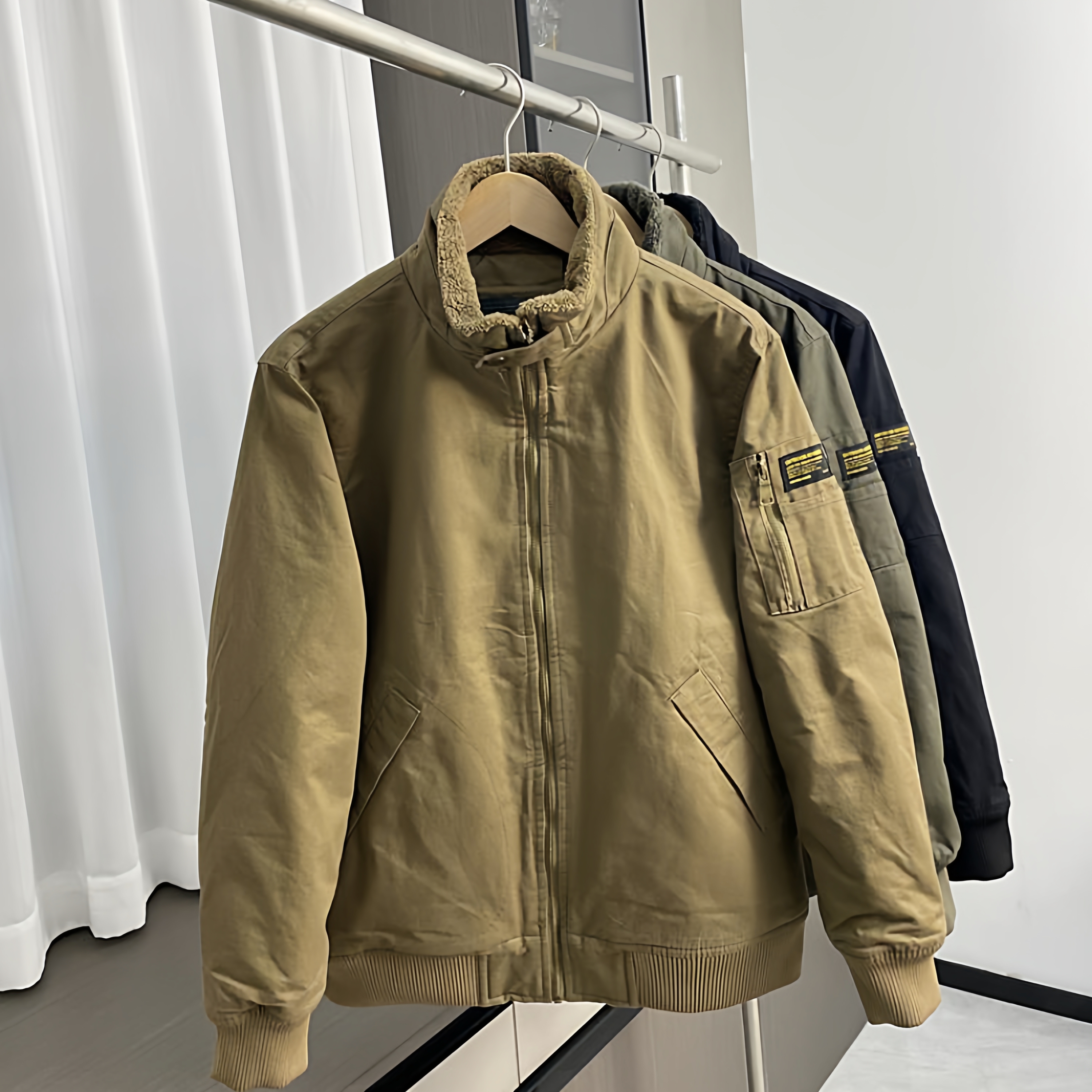 美式复古！加绒保暖！外贸男装秋冬百搭立领加厚工装休闲棉衣外套