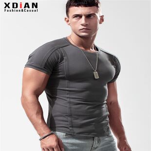 修身 纯色圆领紧身半袖 短袖 夏季 显肌肉体恤上衣 T恤纯棉打底衫 男士