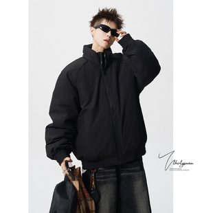 V37美式高街宽松休闲黑色夹克棉服男秋冬显瘦通勤冲锋衣拉链外套