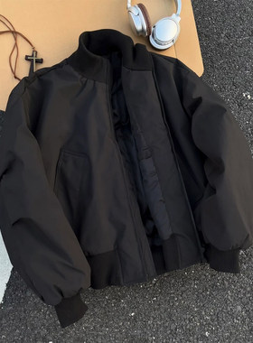 黑色cleanfit飞行夹克棉服男款冬季加厚立领棒球服高级感棉衣外套