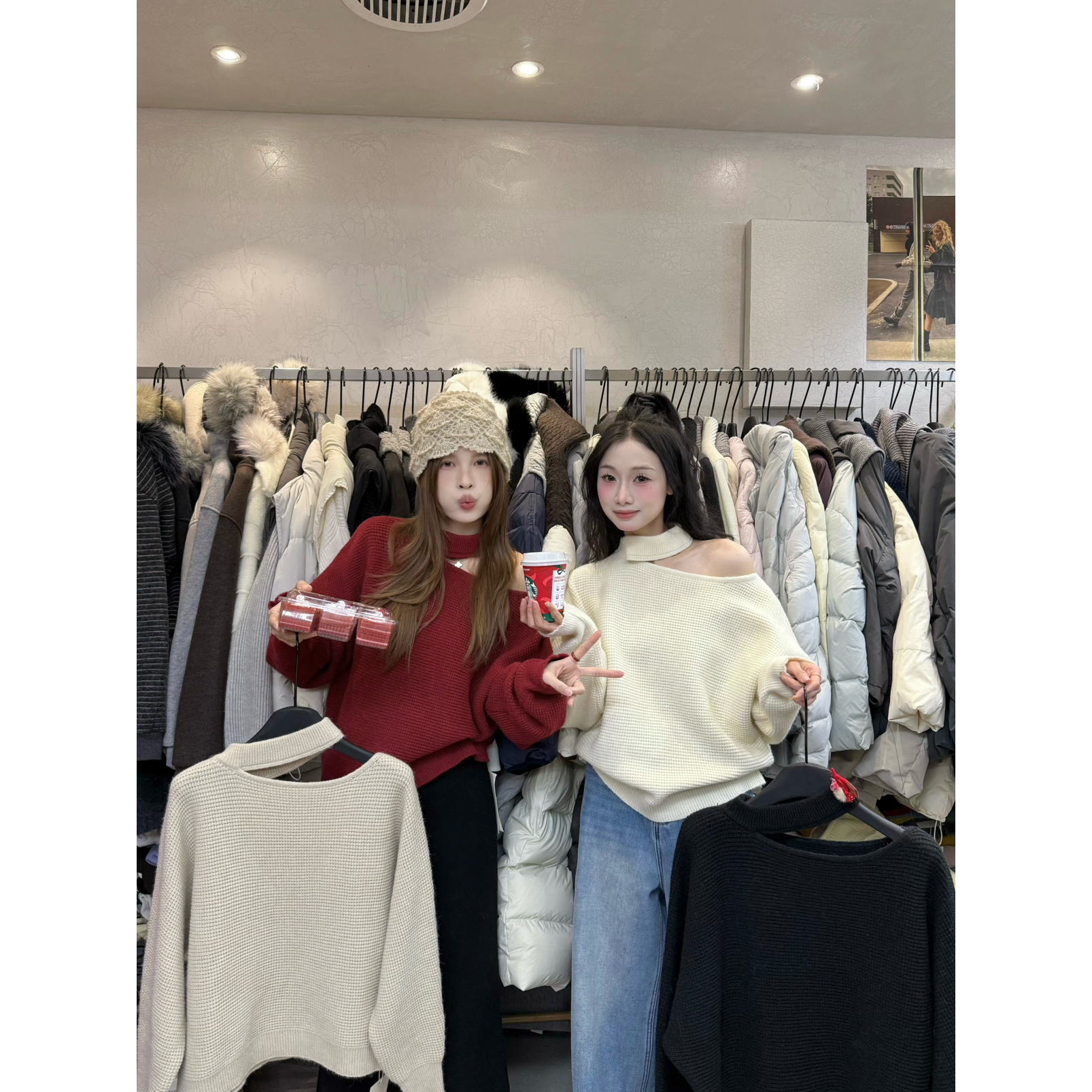 超火补单王加厚设计感斜肩针织衫