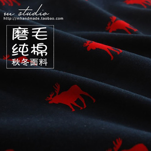 出口货 370克加厚加密磨毛布料 纯棉亲肤法兰绒服装面料 森系小鹿