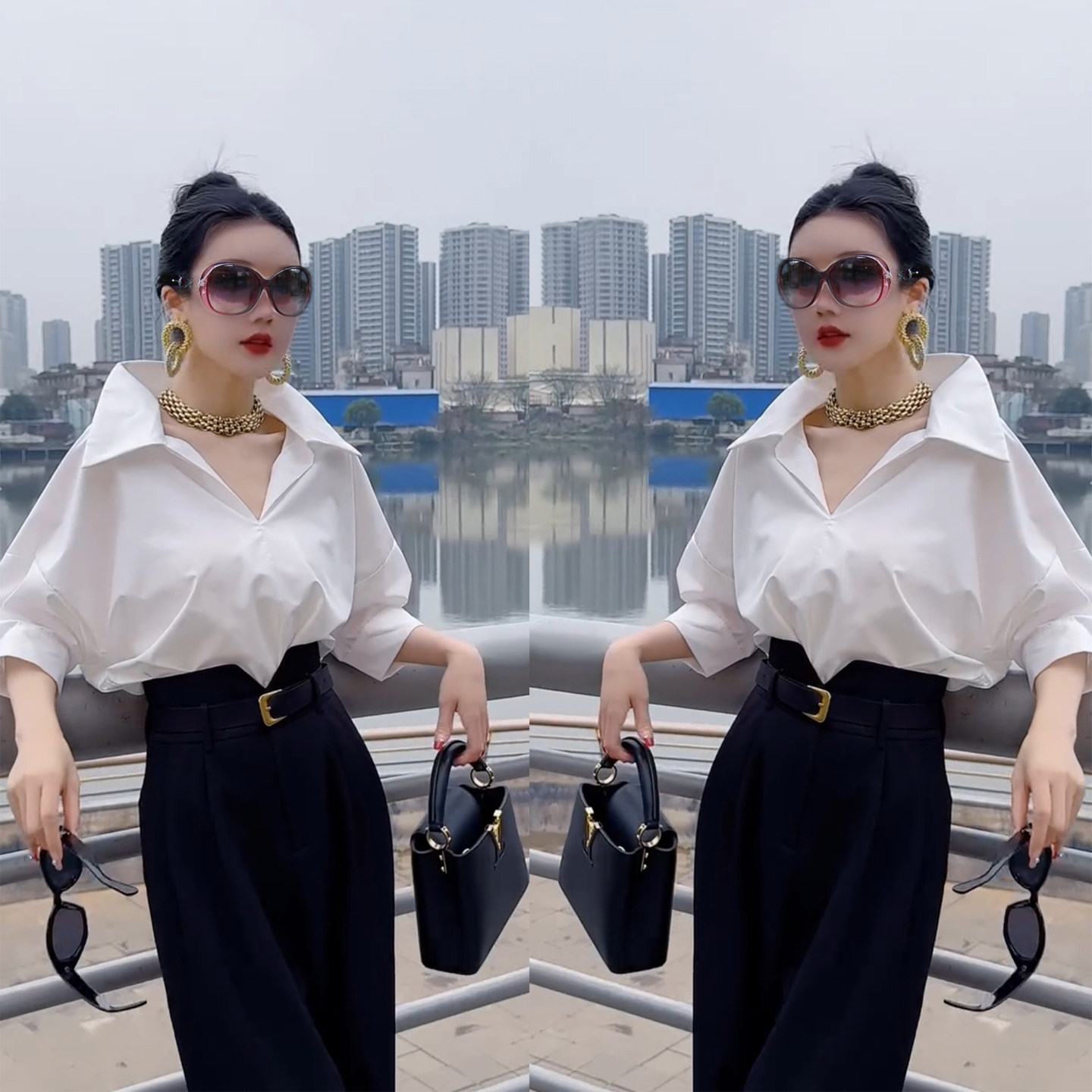 2026早秋名媛风职业女性新款洋气时尚白色气质衬衫高腰阔腿裤套装