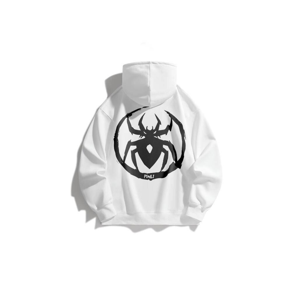 品立/PINLI 美式手绘蜘蛛图案字母印花Logo简约连帽情侣款卫衣