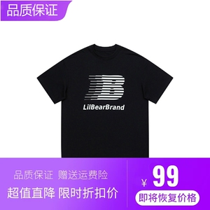 LILBEAR 小熊Logo字母图案印花宽松落肩短䄂T恤 男女同款