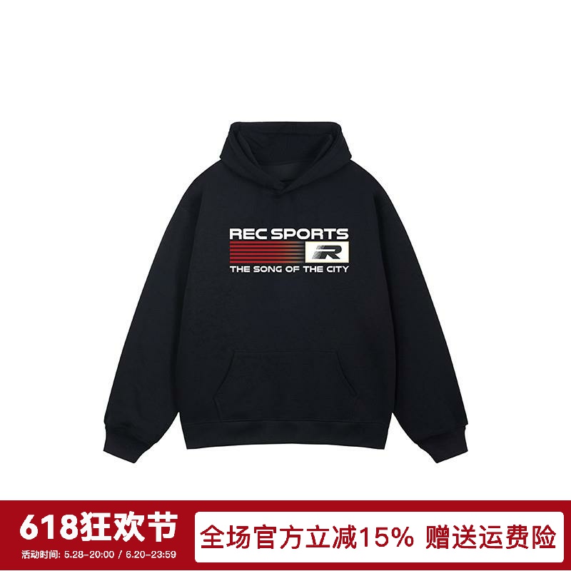 RECOLETA 美式复古字母Logo渐变旗帜印花宽松连帽套头卫衣