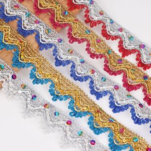 10码/中秋潮汕折塔纸材料花篮百宝箱装饰七彩亮片波浪花边布配饰