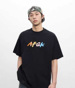 美式 AFGK25SS國(guó)潮手縫字體繡花短袖 半袖 情侶裝 休閑男女tee T恤夏季