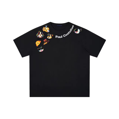 WORK 时尚创意彩虹犬梦乐园品牌印花美式高街短袖T恤 男女同款