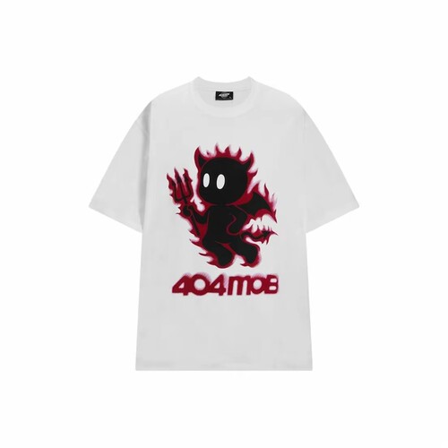 404MOB GANG 美式复古火焰恶魔涂鸦印花宽松休闲短袖T恤 男女同款