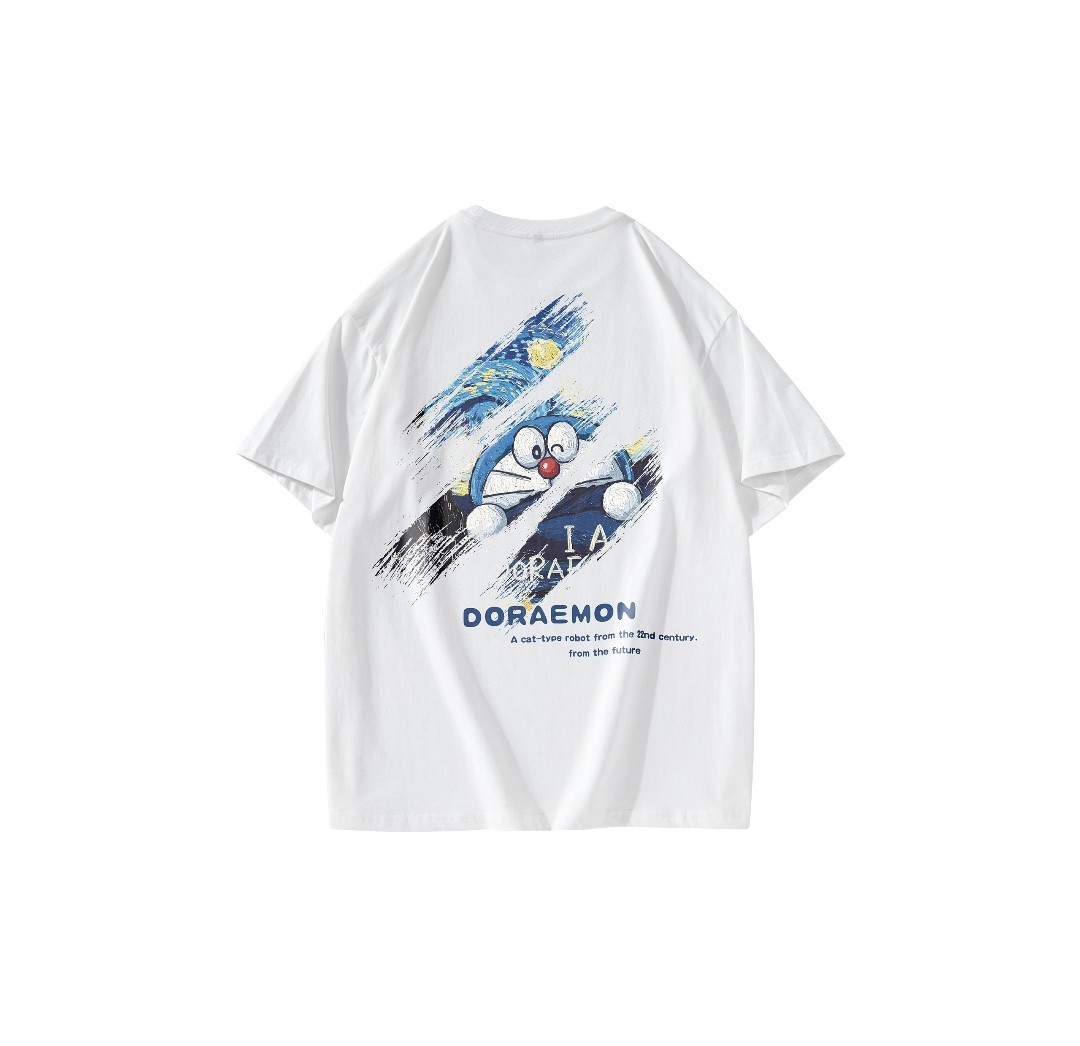 Doraemon/哆啦A梦 复古字母星空印花休闲短袖T恤 男女同款图片