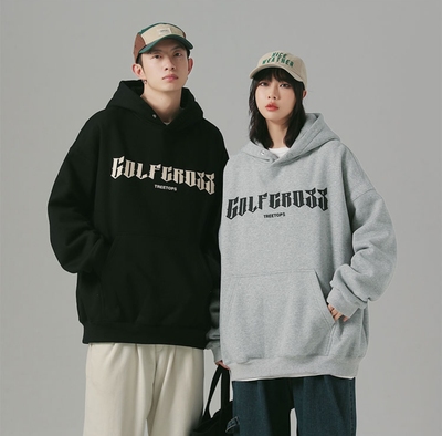 【林小宅主理】GOLFCROSS 立体字母logo印花抽绳连帽卫衣男女同款