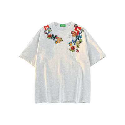 SESAME STREET芝麻街 美式高街卡通涂鸦拼接印花短袖T恤 男女同款