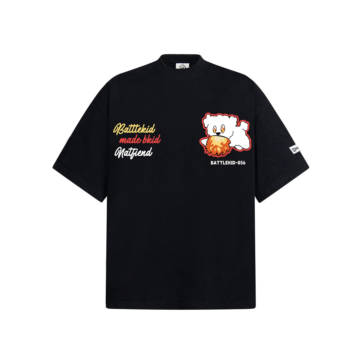 BATTLEKID美式复古小狗魔术贴印花短袖T恤男女情侣宽松半袖体恤