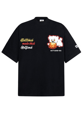 BATTLEKID美式复古小狗魔术贴印花短袖T恤男女情侣宽松半袖体恤