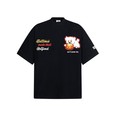 BATTLEKID美式复古小狗魔术贴印花短袖T恤男女情侣宽松半袖体恤