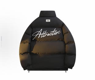 男女同款 高街简约签名字母印花立领面包棉服 复古美式 罗宾H