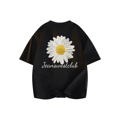 真维S 高街美式仿刺绣向日葵字母个性签名印花短袖T恤 男女同款