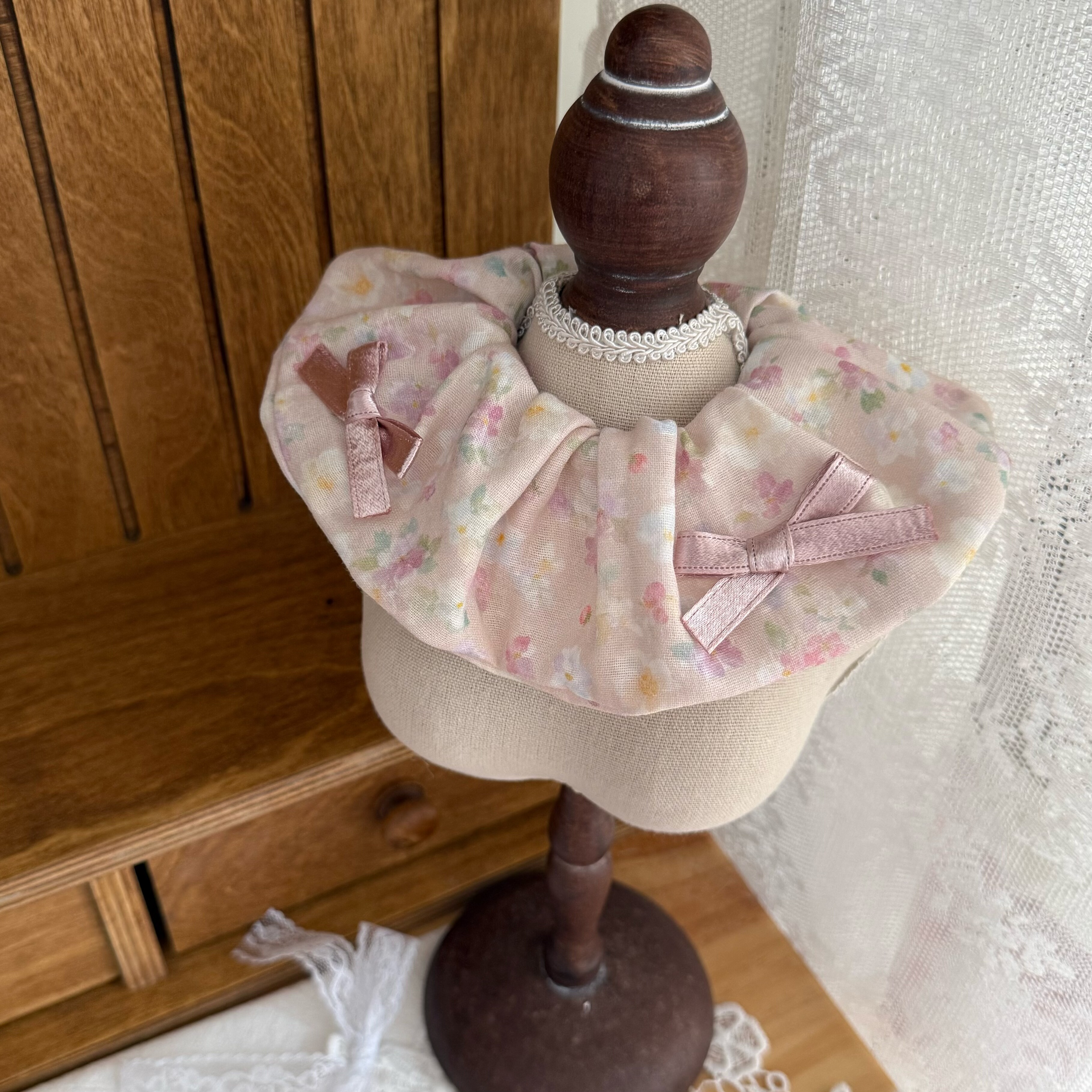 温柔碎花宠物围脖粉缎带蝴蝶结狗狗口水巾猫咪少女风围领手工项圈