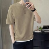 包邮 半袖 华夫格短袖 薄款 男生体恤冰丝上衣服 t恤男潮牌夏季 9.9特价