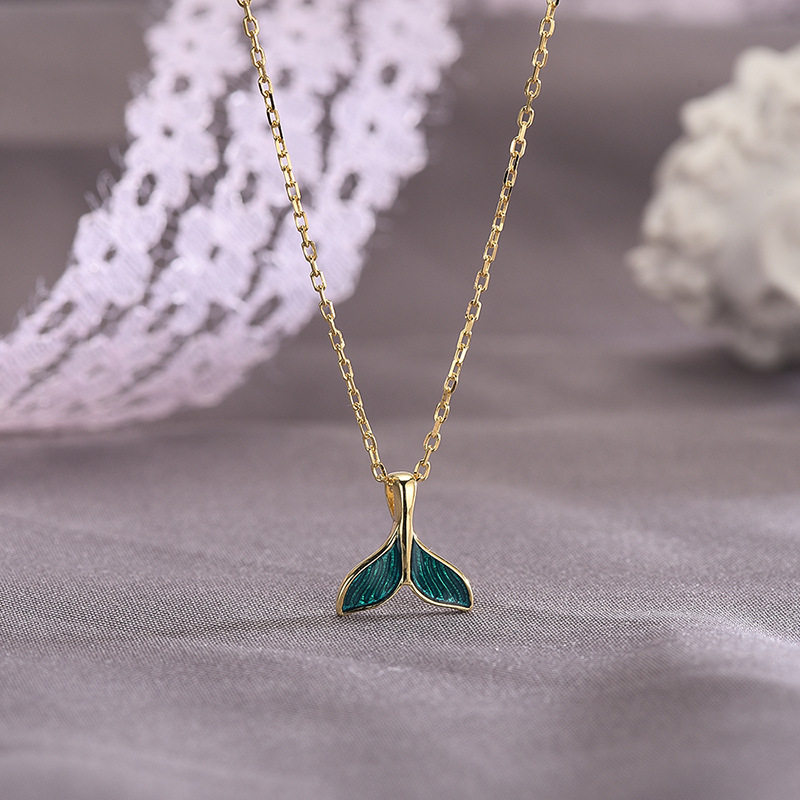 [Temperament fishtail]Mermaid Necklace 925 Sterling Silver Dolphin tail Pendant Korean Edition clavicle greenin the Accessories/Fashion Jewelry, Necklace  category - from Buy2taobao.com to provide professional Taobao agent buy service