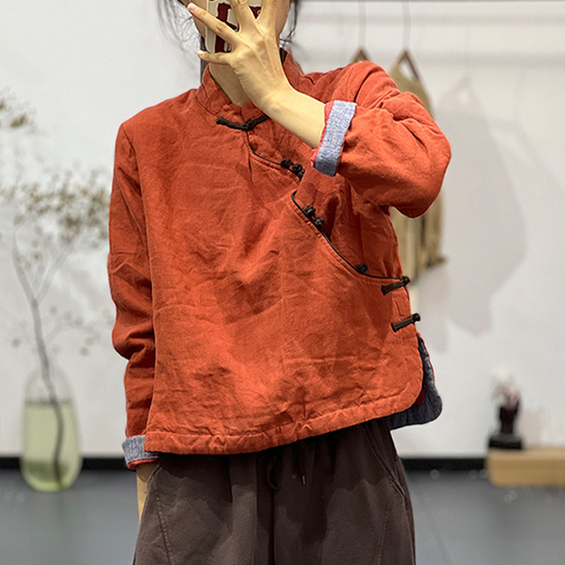 古与色文艺复古斜盘扣宽松衬衫棉衣休闲长袖亚麻夹棉衬衣棉服女冬,女装/女士精品,衬衫,淘宝优惠券,粉丝福利购,淘宝优惠卷