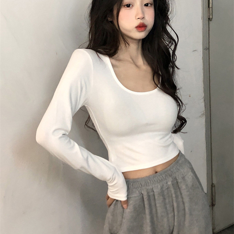 短款正肩t恤女长袖上衣ins