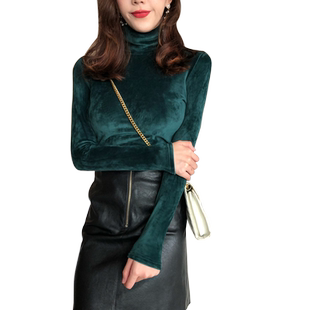新款高领金丝绒春秋冬季女加绒加厚打底衫内搭长袖t恤保暖上衣服