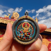 藏玺物与悟 缘 925银古法彩绘双面黄财 黑财擦擦吊坠 西藏直发