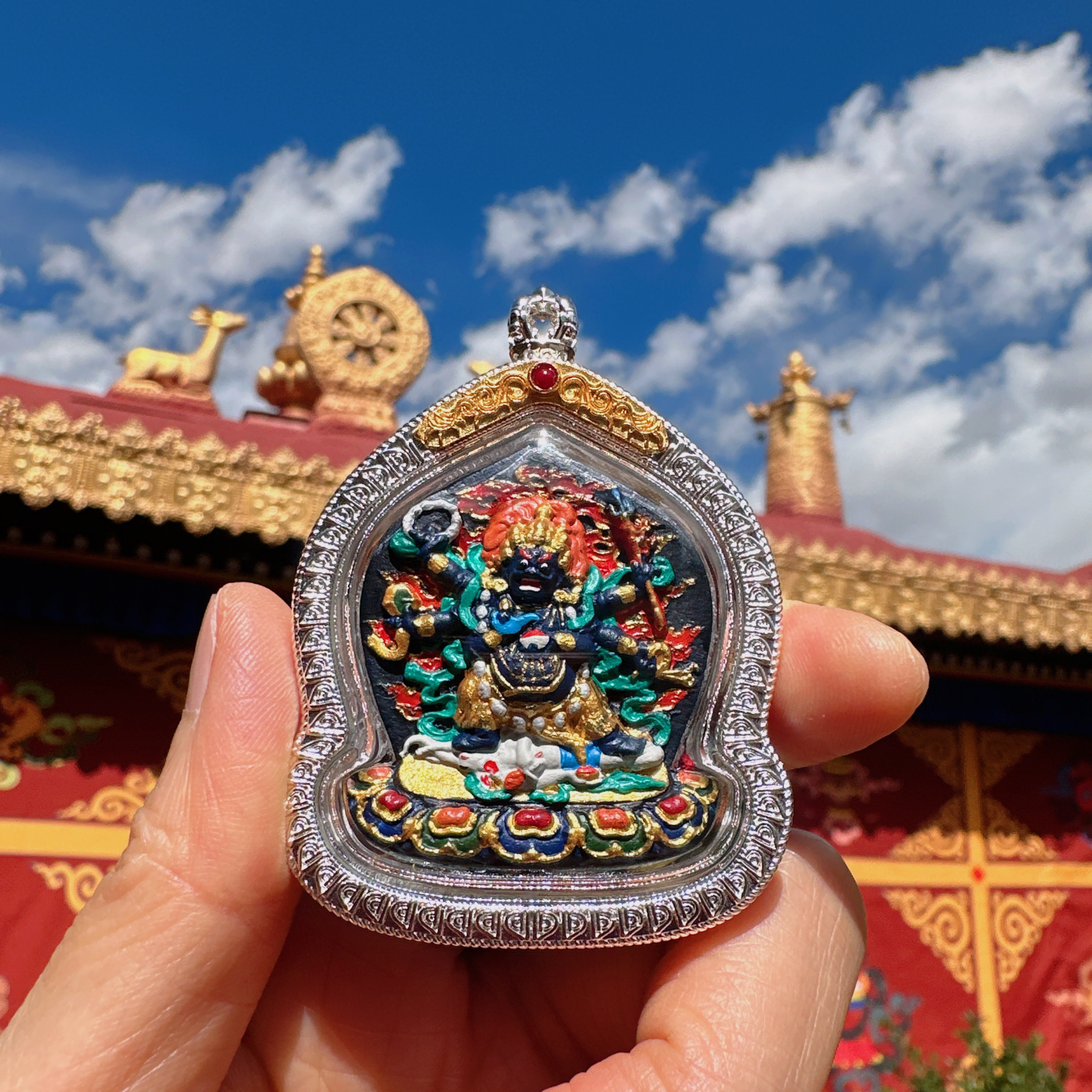 【藏玺物与悟/缘】藏银古法彩绘大黑天擦擦吊坠赠挂绳 西藏直发