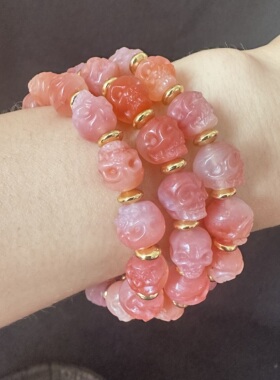 【藏玺·物与悟/缘】粉糯玛瑙天珠精雕尸林林手串手绳尸陀林手链