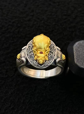 藏式纯银复古个性纳财吐宝鼠戒指