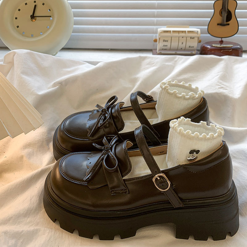 乐福学院风配裙子可爱百搭单鞋2025新款春秋粗跟厚底增高小皮鞋女